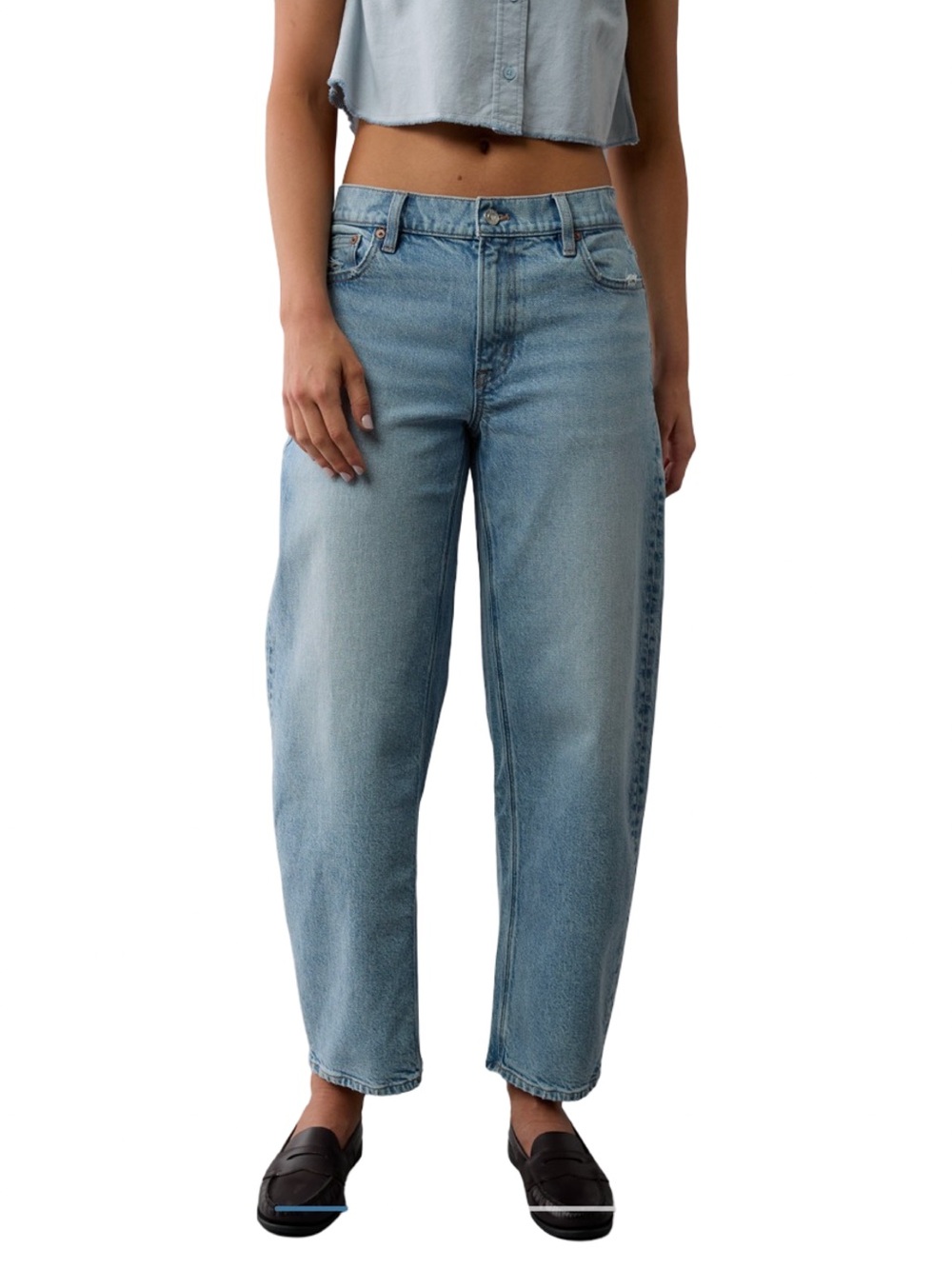American Eagle Light Wash Barrel Jeans Size 00 Regular Baggy Boho Stretch Denim